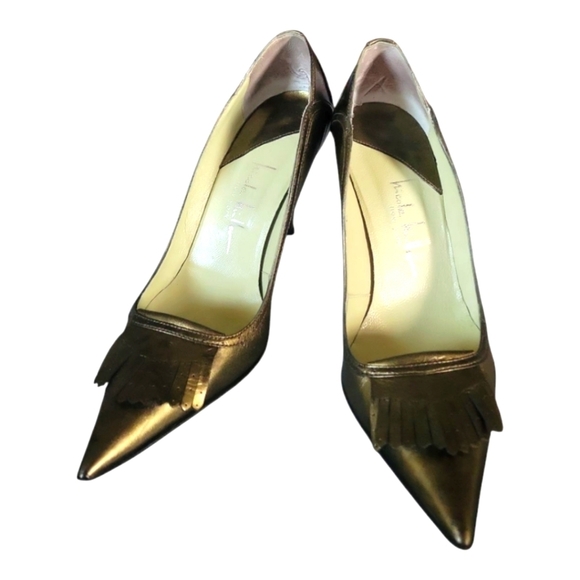 Nicole Miller Shoes - Nicole Miller New York Pointy Pumps Made In Italy Metallic Green Bronze Heels 8